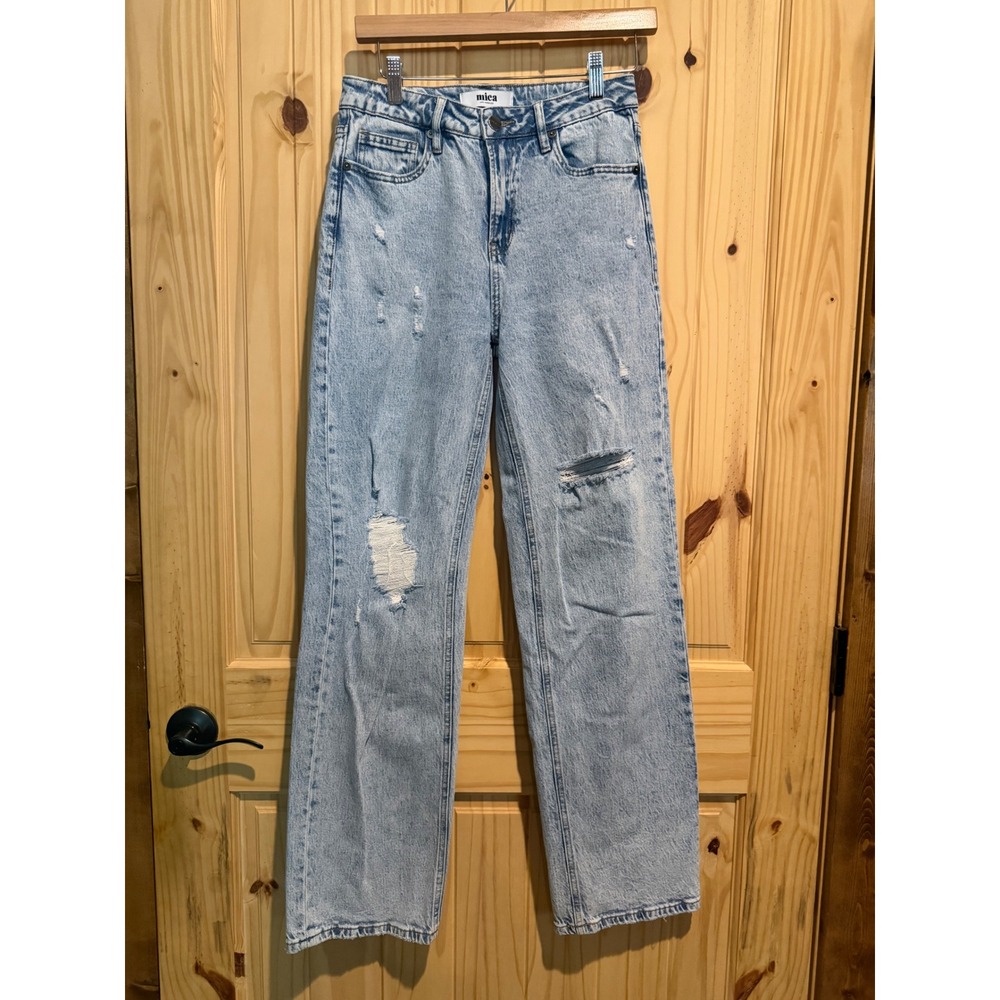 Mica Los Angeles Distressed High Rise Straight Leg Jeans Light Wash MDP-T3644 26